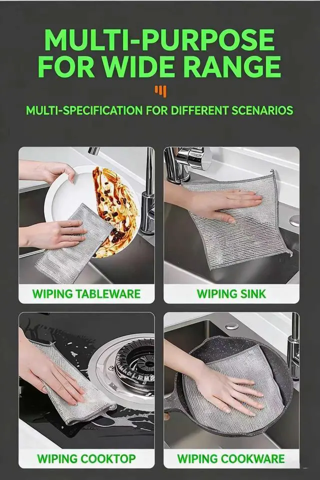 Alt view image 7 of 7 - 10-Pack 7.9-Inch Dual-Layer Metal Mesh Cleaning Cloths - Scratch-Free Kitchen Scrubbers for Dishes & Cookware