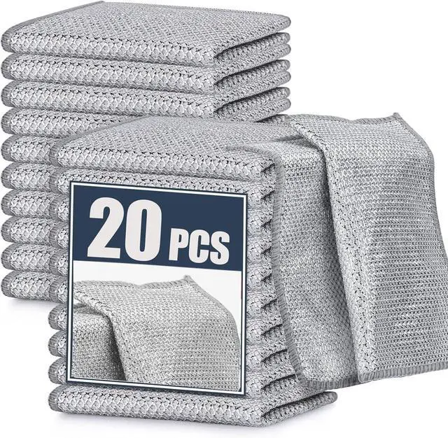 Main image of 20 Pcs Value Pack Non Scratch Steel Wire Dishcloth, 7.87"x7.87" 2-Layer Multipurpose Rags - Reusable for Kitchen Dishes, Sinks, Stove Tops, Safe for Non-Stick