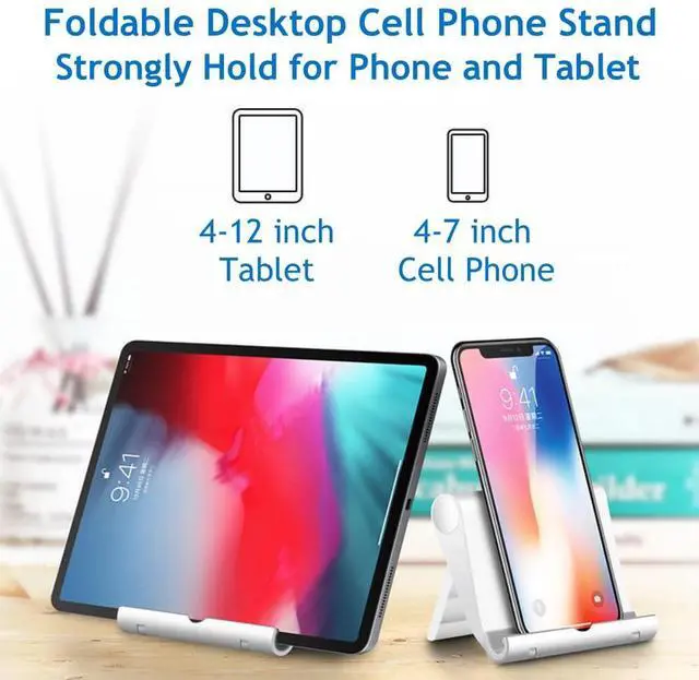 Alt view image 2 of 7 - Cell Phone Stand for Desk Foldable Cell Phone Holder Desk Tablet Holder Mobile Phone Dock, Multi-Angle Universal Adjustable Tablet Dock Compatible with Most Cell Phones (White)