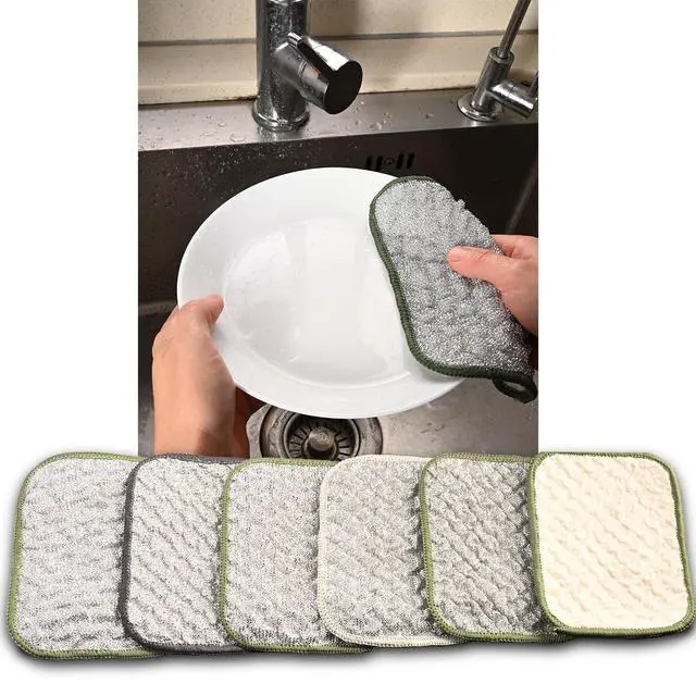 Main image of Cleaning Cloths for Washing Dishes, Microfiber Kitchen Scrubbing Pads with Rich Lather, Non-Scratch Dish Cloths for Pots and Pans(Silver 6Pcs)