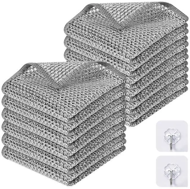 Main image of 12 PCS Non Scratch Wire Dishcloth, Multipurpose 2-Layer Metal Dish Cloth, Wire Mesh Cleaning Cloth for Wet & Dry Use, Wire Dishwashing Rag for Cookware, Dishes, Sinks, Stove Tops, 7.87 x 7.67
