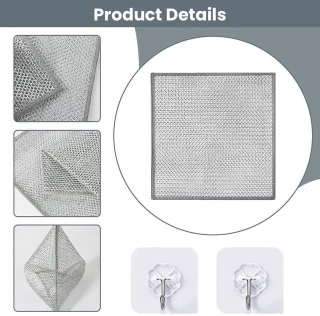 Alt view image 3 of 7 - 12 PCS Non Scratch Wire Dishcloth, Multipurpose 2-Layer Metal Dish Cloth, Wire Mesh Cleaning Cloth for Wet & Dry Use, Wire Dishwashing Rag for Cookware, Dishes, Sinks, Stove Tops, 7.87 x 7.67