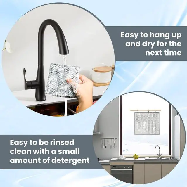 Alt view image 5 of 7 - 12 PCS Non Scratch Wire Dishcloth, Multipurpose 2-Layer Metal Dish Cloth, Wire Mesh Cleaning Cloth for Wet & Dry Use, Wire Dishwashing Rag for Cookware, Dishes, Sinks, Stove Tops, 7.87 x 7.67