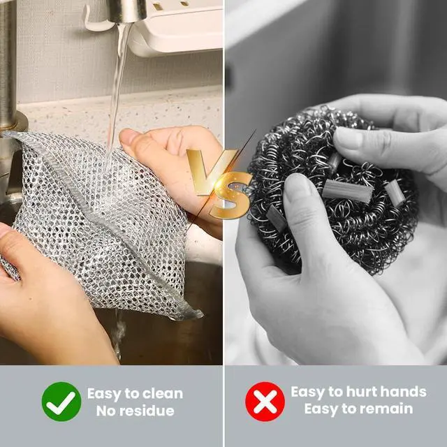 Alt view image 6 of 7 - 12 PCS Non Scratch Wire Dishcloth, Multipurpose 2-Layer Metal Dish Cloth, Wire Mesh Cleaning Cloth for Wet & Dry Use, Wire Dishwashing Rag for Cookware, Dishes, Sinks, Stove Tops, 7.87 x 7.67