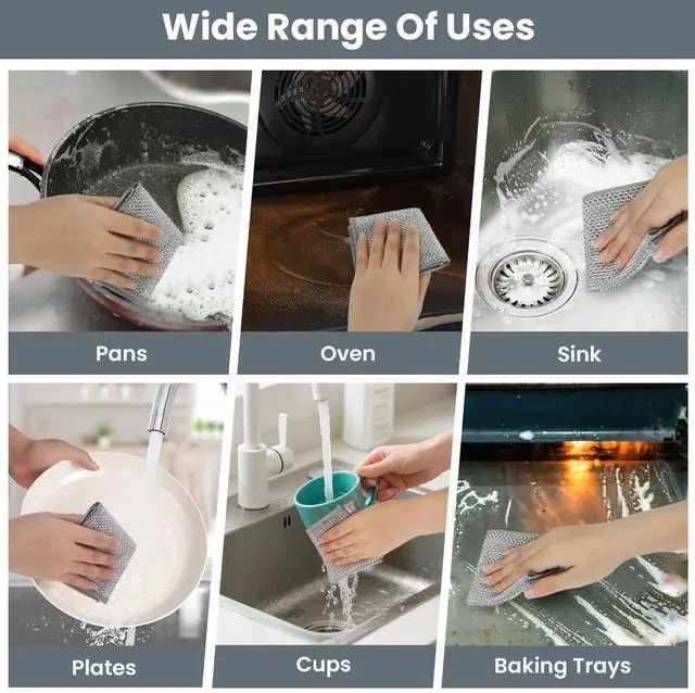 Alt view image 7 of 7 - 12 PCS Non Scratch Wire Dishcloth, Multipurpose 2-Layer Metal Dish Cloth, Wire Mesh Cleaning Cloth for Wet & Dry Use, Wire Dishwashing Rag for Cookware, Dishes, Sinks, Stove Tops, 7.87 x 7.67