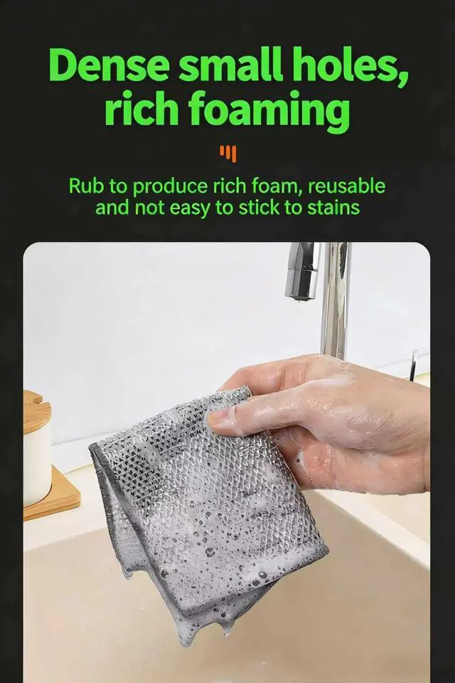 Alt view image 3 of 7 - 5-Pack 7.9-Inch Dual-Layer Metal Mesh Cleaning Cloths - Scratch-Free Kitchen Scrubbers for Dishes & Cookware