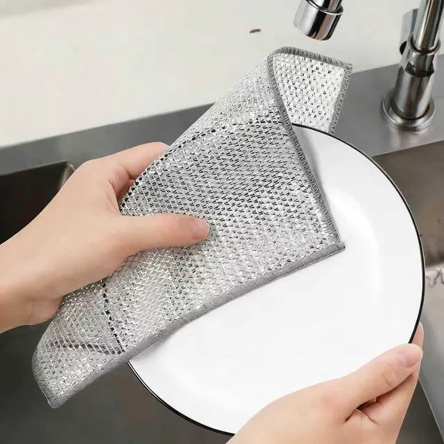 Alt view image 7 of 7 - 5-Pack 7.9-Inch Dual-Layer Metal Mesh Cleaning Cloths - Scratch-Free Kitchen Scrubbers for Dishes & Cookware