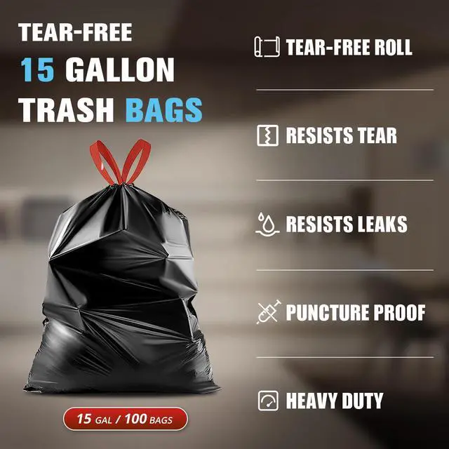 Alt view image 2 of 7 - Pre-Separated 15 Gallon Drawstring Trash Bags, 100 Count, Black