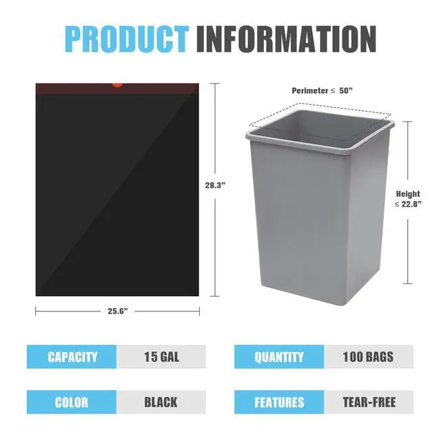 Alt view image 3 of 7 - Pre-Separated 15 Gallon Drawstring Trash Bags, 100 Count, Black