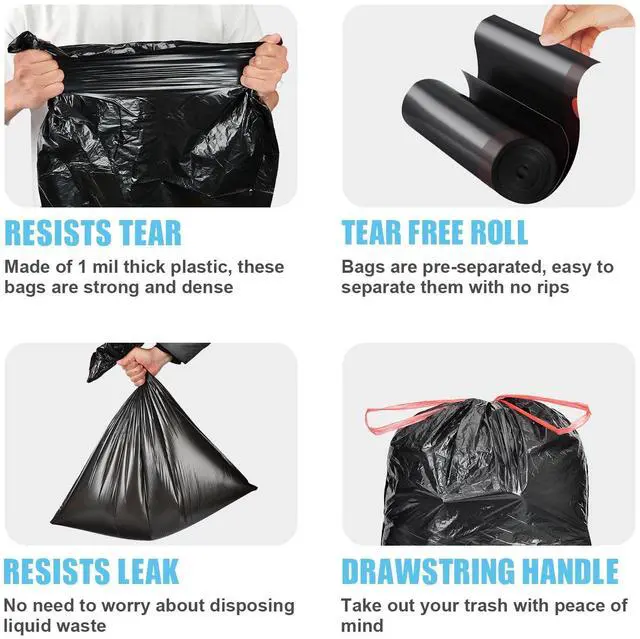 Alt view image 5 of 7 - Pre-Separated 15 Gallon Drawstring Trash Bags, 100 Count, Black