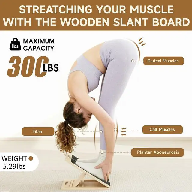 Alt view image 5 of 7 - Portable Wooden Slant Board, 5-Level Incline Board for Home Calf Stretching