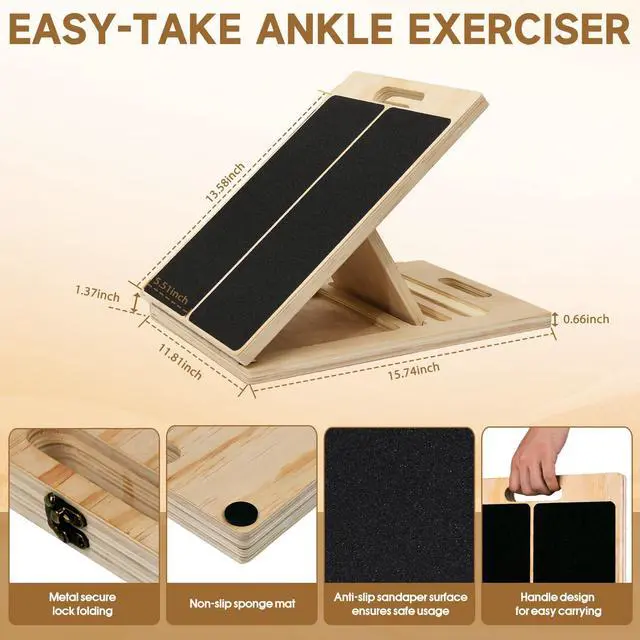 Alt view image 4 of 7 - Portable Wooden Slant Board, 5-Level Incline Board for Home Calf Stretching