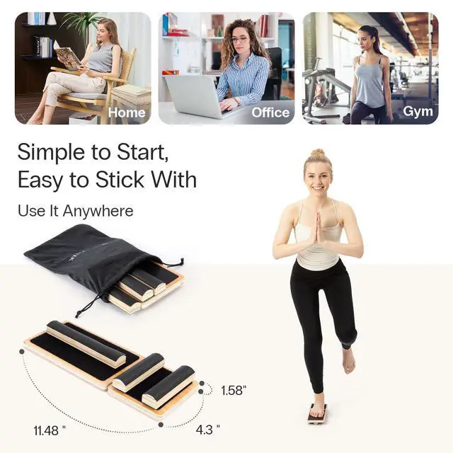 Alt view image 4 of 7 - Single-Leg Ankle Mobility & Balance Board, Wooden Stability Trainer for Foot & Ankle Strength, Control & Performance, Non-Slip Design, with Carry Bag & Exercise Guide