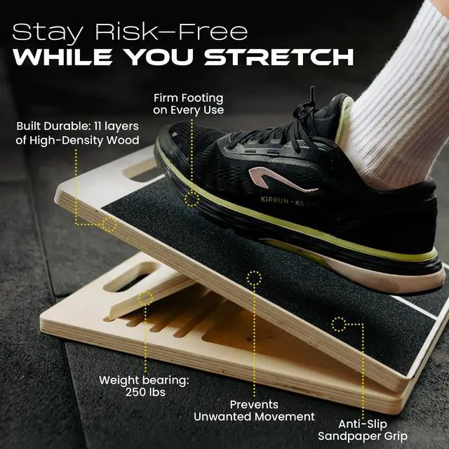 Alt view image 7 of 7 - Wooden Calf Stretcher - Portable Slant Board for Calf Stretching - Bears 300 lbs - Adjustable Incline Board Physical Therapy Equipment - Reduce Injury Risk, Improve Foot, Leg & Ankle Mobility