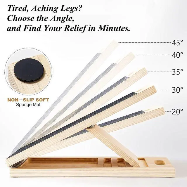 Alt view image 2 of 7 - Adjustable Wooden Slant Board for Calf Stretching, Incline Exercise Stretcher for Ankle, Heel, Knees & Leg Mobility Portable Wedge Equipment for Squats