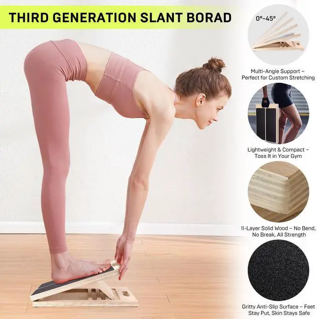 Alt view image 3 of 7 - Wooden Slant Board for Calf Stretching Adjustable Incline Board for Squats, Ankle & Achilles Stretch, Physical Therapy Foot Stretcher, Non-Slip Wedge for Knees Over Toes, Balance & Mobility Training