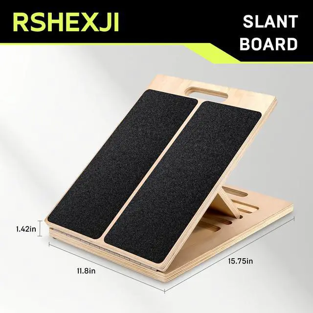 Alt view image 2 of 7 - Wooden Slant Board for Calf Stretching Adjustable Incline Board for Squats, Ankle & Achilles Stretch, Physical Therapy Foot Stretcher, Non-Slip Wedge for Knees Over Toes, Balance & Mobility Training