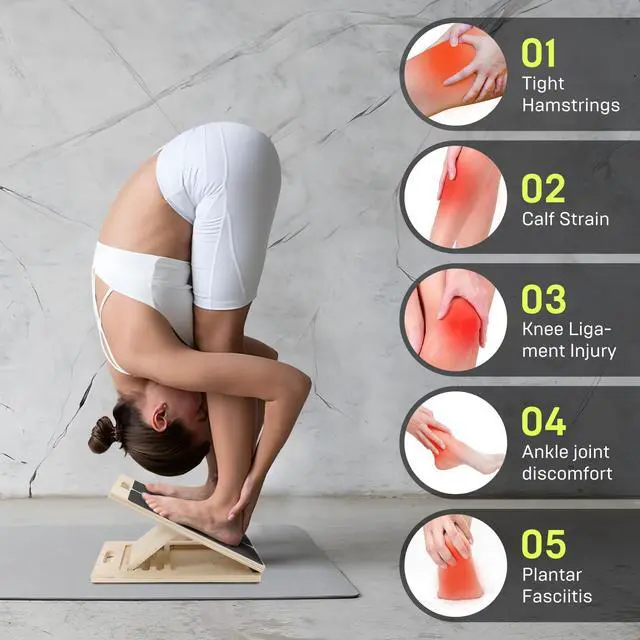 Alt view image 5 of 7 - Wooden Slant Board for Calf Stretching Adjustable Incline Board for Squats, Ankle & Achilles Stretch, Physical Therapy Foot Stretcher, Non-Slip Wedge for Knees Over Toes, Balance & Mobility Training