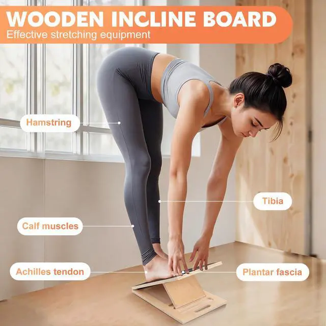 Alt view image 5 of 7 - Portable Slant Board for Calf Stretching, Adjustable Wooden Calf Stretcher Incline Board, Calf Stretch Board for Squats Leg Knees Heel Ankle Stretching