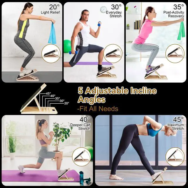 Alt view image 5 of 7 - 4 Pieces Slant Board with Exercise Bands, Premium Calf Stretch Board, Portable Adjustable Slant Board for Calf Stretching, 350LB Weight Capacity Calf Ankle Achilles Physical Therapy Leg Exercisers