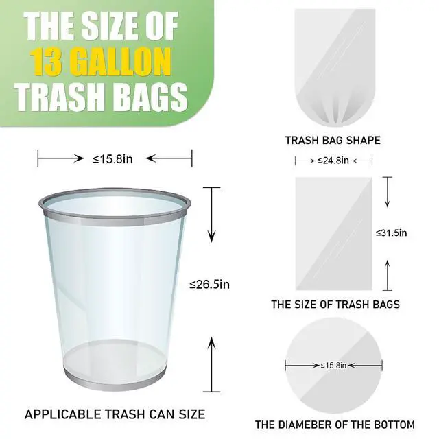 Alt view image 4 of 6 - 13 Gallon Tall Kitchen Trash Bags Unscented,1.1 Mil,Clear,110 Ct