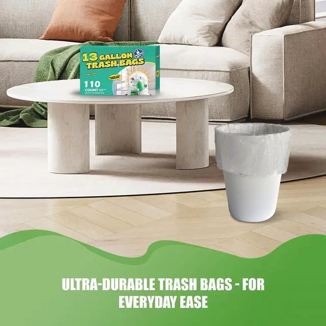 Alt view image 5 of 6 - 13 Gallon Tall Kitchen Trash Bags Unscented,1.1 Mil,Clear,110 Ct