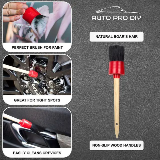 Alt view image 3 of 7 - 11 Piece Car Detailing Kit Set - Car Wheels, Exterior, Interior Cleaning Detail Supplies - Boars Hair, Stainless Steel Wire, Duster Brushes