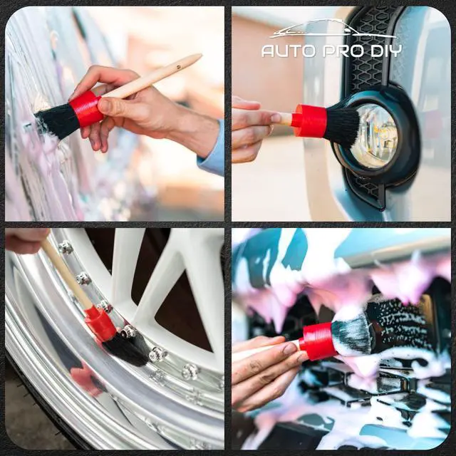 Alt view image 6 of 7 - 11 Piece Car Detailing Kit Set - Car Wheels, Exterior, Interior Cleaning Detail Supplies - Boars Hair, Stainless Steel Wire, Duster Brushes