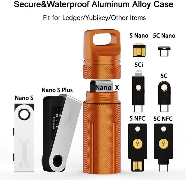 Alt view image 2 of 7 - Alloy Carrying Case Compatible with Ledger Nano X/S Plus YubiKey USB 5 5C NFC Nano, Waterproof & Shockproof USB Thumb Drive Device Storage Holder, Protective Cover for Crypto Wallet (Orange)