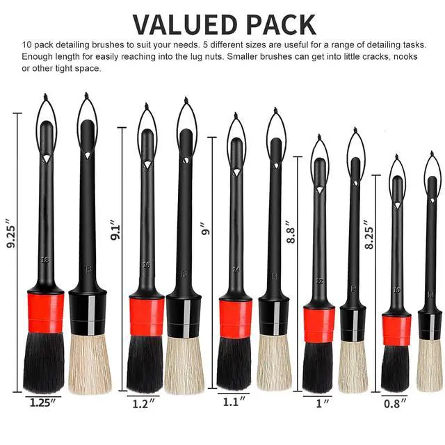 Alt view image 5 of 6 - Detailing Brush Set - 10 Pcs Detail Brushes Car Detailing, Auto Boar Hair Car Detailing Kit for Cleaning Interior Exterior - Vehicles Wheels Leather Engine Dashboard