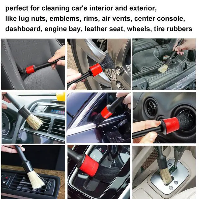 Alt view image 6 of 6 - Detailing Brush Set - 10 Pcs Detail Brushes Car Detailing, Auto Boar Hair Car Detailing Kit for Cleaning Interior Exterior - Vehicles Wheels Leather Engine Dashboard
