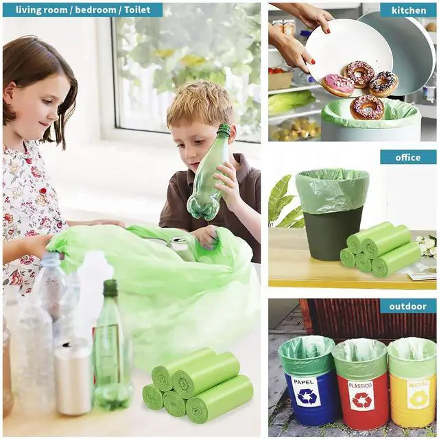 Alt view image 2 of 6 - Biodegradable Trash Bags - 13 Gallon Durable Garbage Bag, Pack of 60, Perfect for Tall Trash Cans Green Thicken Recycling Bin Bags for Kitchen, Bathroom, Camping, Office, Car