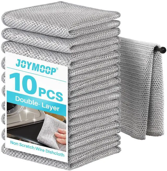 Main image of Scratch Wire Dishcloth-10 PCS, Double Layers Multipurpose Wire Dishwashing Rags, Wet & Dry Cleaning Rags for Dishes, Cookware, Sinks, Stoves & Fireplaces (11.8 x 11.8)