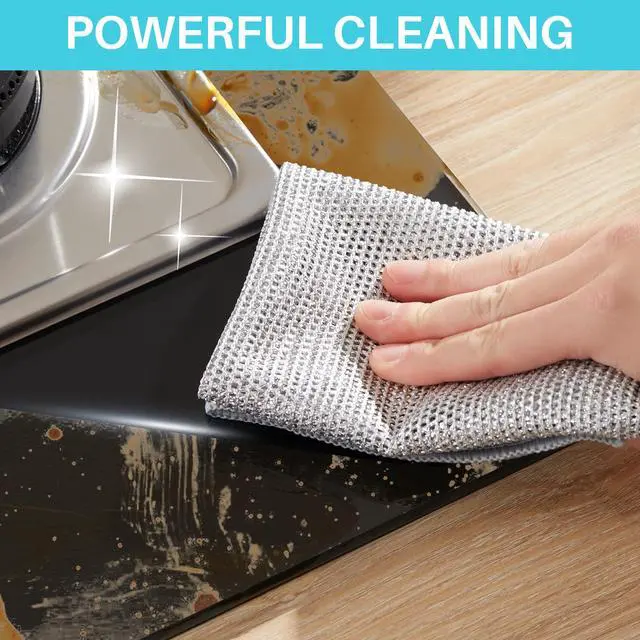 Alt view image 3 of 7 - Scratch Wire Dishcloth-10 PCS, Double Layers Multipurpose Wire Dishwashing Rags, Wet & Dry Cleaning Rags for Dishes, Cookware, Sinks, Stoves & Fireplaces (11.8 x 11.8)