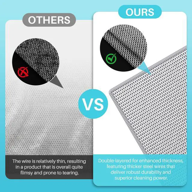 Alt view image 4 of 7 - Scratch Wire Dishcloth-10 PCS, Double Layers Multipurpose Wire Dishwashing Rags, Wet & Dry Cleaning Rags for Dishes, Cookware, Sinks, Stoves & Fireplaces (11.8 x 11.8)