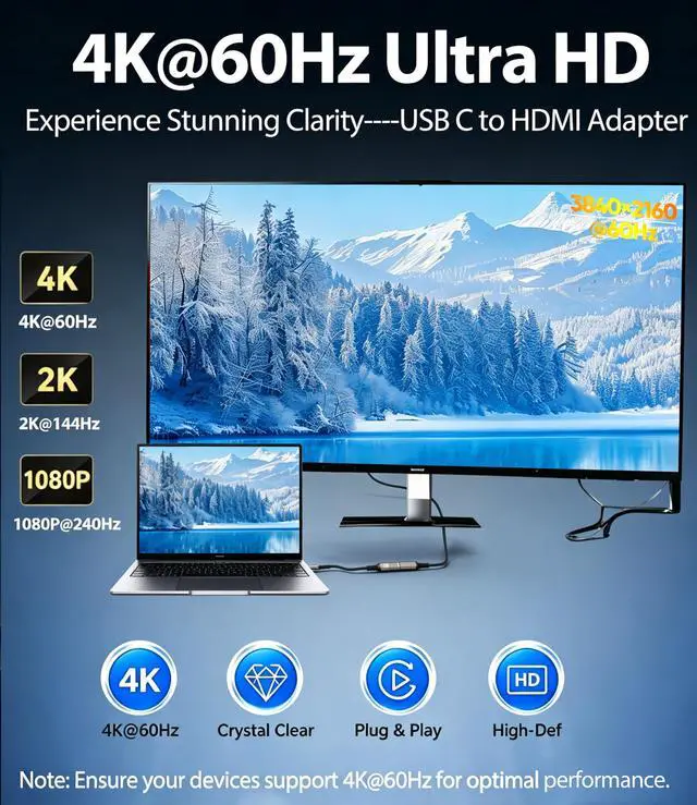 Alt view image 2 of 7 - USB-C to HDMI Adapter 4K@60Hz, Thunderbolt 3/4 to HDMI Adapter, Type C to HDMI Converter, Compatible with MacBook Pro/Air, iPhone 17 16, iPad Pro/Air, Surface Laptop, Dell XPS, Chromebook, etc