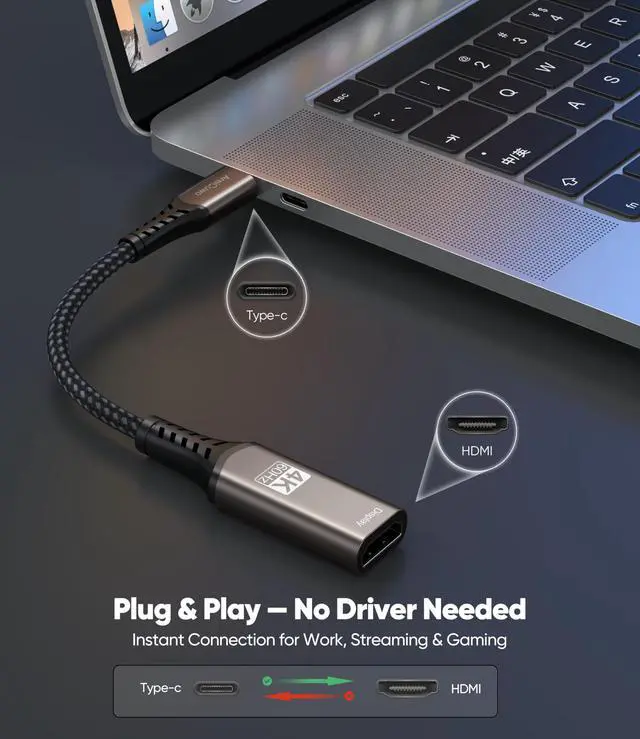 Alt view image 6 of 7 - USB-C to HDMI Adapter 4K@60Hz, Thunderbolt 3/4 to HDMI Adapter, Type C to HDMI Converter, Compatible with MacBook Pro/Air, iPhone 17 16, iPad Pro/Air, Surface Laptop, Dell XPS, Chromebook, etc