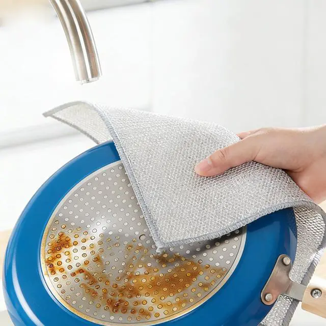 Alt view image 4 of 7 - Stainless Steel Wire Scrubber Sponges, 10 Pack Non-Scratch Heavy Duty Cleaning Cloths, Multi-Purpose Metal Mesh Dish Rags for Kitchen, Dishes, Pots, Pans, Sink, 7.87 x 7.87 Inch (10)