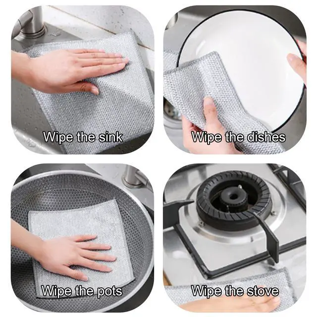 Alt view image 5 of 7 - Stainless Steel Wire Scrubber Sponges, 10 Pack Non-Scratch Heavy Duty Cleaning Cloths, Multi-Purpose Metal Mesh Dish Rags for Kitchen, Dishes, Pots, Pans, Sink, 7.87 x 7.87 Inch (10)