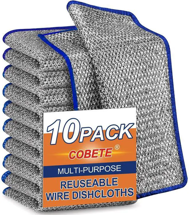 Main image of Non Scratch Wire Dishcloth,Double-Layer Wire Dishwashing Rags for Wet and Dry,Wire Miracle Cleaning Towels and dish Cloths Multipurpose For Washing Dishes,Cookware, Sinks,Stove Tops,10Pack Blue