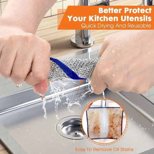 Alt view image 3 of 7 - Non Scratch Wire Dishcloth,Double-Layer Wire Dishwashing Rags for Wet and Dry,Wire Miracle Cleaning Towels and dish Cloths Multipurpose For Washing Dishes,Cookware, Sinks,Stove Tops,10Pack Blue