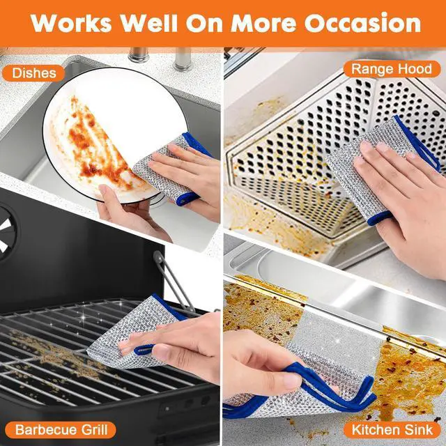 Alt view image 4 of 7 - Non Scratch Wire Dishcloth,Double-Layer Wire Dishwashing Rags for Wet and Dry,Wire Miracle Cleaning Towels and dish Cloths Multipurpose For Washing Dishes,Cookware, Sinks,Stove Tops,10Pack Blue