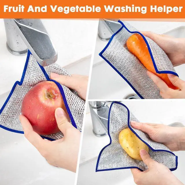 Alt view image 5 of 7 - Non Scratch Wire Dishcloth,Double-Layer Wire Dishwashing Rags for Wet and Dry,Wire Miracle Cleaning Towels and dish Cloths Multipurpose For Washing Dishes,Cookware, Sinks,Stove Tops,10Pack Blue