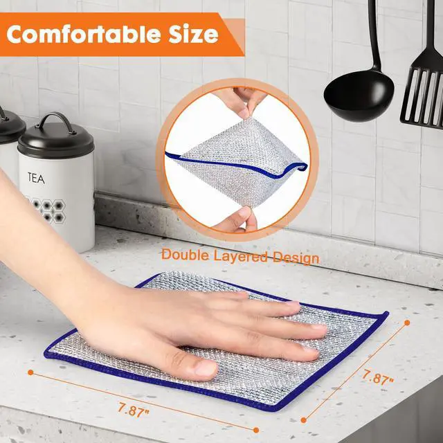 Alt view image 7 of 7 - Non Scratch Wire Dishcloth,Double-Layer Wire Dishwashing Rags for Wet and Dry,Wire Miracle Cleaning Towels and dish Cloths Multipurpose For Washing Dishes,Cookware, Sinks,Stove Tops,10Pack Blue