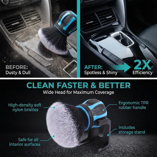Alt view image 4 of 7 - 1 PC Car Detailing Brush, Ultra Soft Bristle Interior Cleaning Tool with Storage Rack, Ball-shaped Handle for Dashboard Vents, Universal for Most Cars, Trucks, SUVs (Blue)