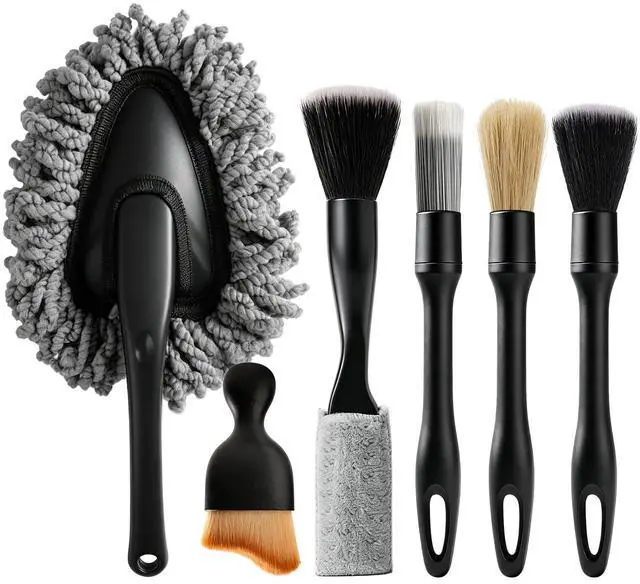 Main image of Car Detailing Brush Kit Interior & Exterior Cleaner, Ultra Soft Boars Hair Car Interior Detailing Brushes, 6 Different Detailing Brushes for Auto Detailing, Dashboard, Vents, Wheels and Tires