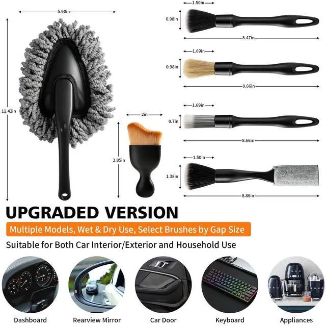 Alt view image 2 of 7 - Car Detailing Brush Kit Interior & Exterior Cleaner, Ultra Soft Boars Hair Car Interior Detailing Brushes, 6 Different Detailing Brushes for Auto Detailing, Dashboard, Vents, Wheels and Tires