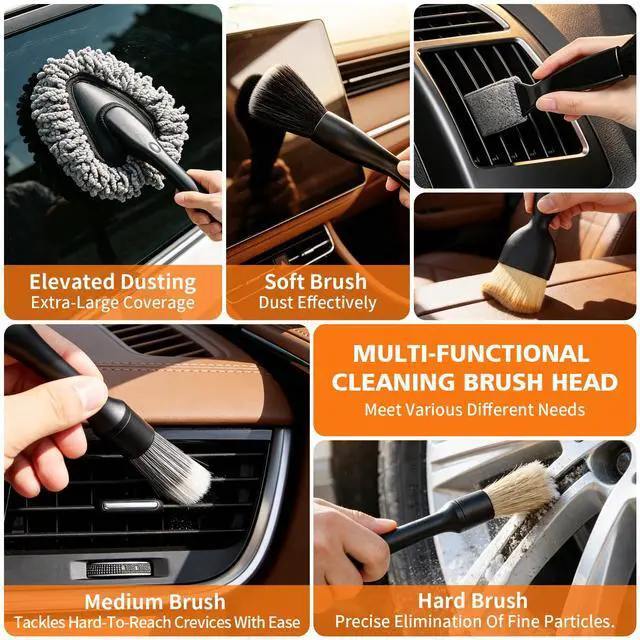 Alt view image 3 of 7 - Car Detailing Brush Kit Interior & Exterior Cleaner, Ultra Soft Boars Hair Car Interior Detailing Brushes, 6 Different Detailing Brushes for Auto Detailing, Dashboard, Vents, Wheels and Tires