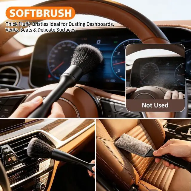 Alt view image 5 of 7 - Car Detailing Brush Kit Interior & Exterior Cleaner, Ultra Soft Boars Hair Car Interior Detailing Brushes, 6 Different Detailing Brushes for Auto Detailing, Dashboard, Vents, Wheels and Tires