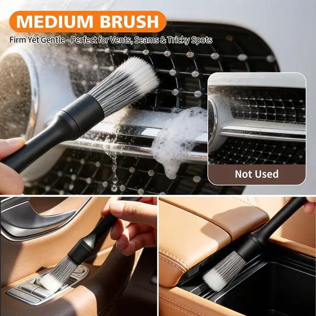 Alt view image 6 of 7 - Car Detailing Brush Kit Interior & Exterior Cleaner, Ultra Soft Boars Hair Car Interior Detailing Brushes, 6 Different Detailing Brushes for Auto Detailing, Dashboard, Vents, Wheels and Tires